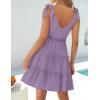 imageZESICA Womens 2025 Summer Casual V Neck Sleeveless Mini Dress Tie Shoulder Tiered Ruffle Swing A Line Short SundressesPurple