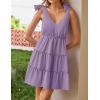 imageZESICA Womens 2025 Summer Casual V Neck Sleeveless Mini Dress Tie Shoulder Tiered Ruffle Swing A Line Short SundressesPurple