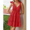 imageZESICA Womens 2025 Summer Casual V Neck Sleeveless Mini Dress Tie Shoulder Tiered Ruffle Swing A Line Short SundressesTomato