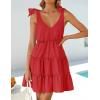 imageZESICA Womens 2025 Summer Casual V Neck Sleeveless Mini Dress Tie Shoulder Tiered Ruffle Swing A Line Short SundressesTomato
