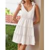 imageZESICA Womens 2025 Summer Casual V Neck Sleeveless Mini Dress Tie Shoulder Tiered Ruffle Swing A Line Short SundressesWhite