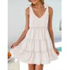 imageZESICA Womens 2025 Summer Casual V Neck Sleeveless Mini Dress Tie Shoulder Tiered Ruffle Swing A Line Short SundressesWhite