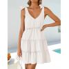imageZESICA Womens 2025 Summer Casual V Neck Sleeveless Mini Dress Tie Shoulder Tiered Ruffle Swing A Line Short SundressesWhite