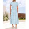 imageZESICA Womens 2025 Summer Puff Short Sleeve Midi Dress Floral V Neck Textured Ruffle Flowy Beach Party DressesSky