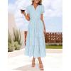 imageZESICA Womens 2025 Summer Puff Short Sleeve Midi Dress Floral V Neck Textured Ruffle Flowy Beach Party DressesSky