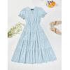 imageZESICA Womens 2025 Summer Puff Short Sleeve Midi Dress Floral V Neck Textured Ruffle Flowy Beach Party DressesSky