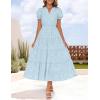 imageZESICA Womens 2025 Summer Puff Short Sleeve Midi Dress Floral V Neck Textured Ruffle Flowy Beach Party DressesSky