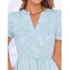 imageZESICA Womens 2025 Summer Puff Short Sleeve Midi Dress Floral V Neck Textured Ruffle Flowy Beach Party DressesSky