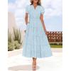 imageZESICA Womens 2025 Summer Puff Short Sleeve Midi Dress Floral V Neck Textured Ruffle Flowy Beach Party DressesSky