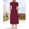 imageZESICA Womens 2025 Summer Puff Short Sleeve Midi Dress Floral V Neck Textured Ruffle Flowy Beach Party DressesWine