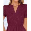imageZESICA Womens 2025 Summer Puff Short Sleeve Midi Dress Floral V Neck Textured Ruffle Flowy Beach Party DressesWine