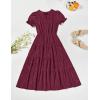 imageZESICA Womens 2025 Summer Puff Short Sleeve Midi Dress Floral V Neck Textured Ruffle Flowy Beach Party DressesWine