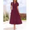 imageZESICA Womens 2025 Summer Puff Short Sleeve Midi Dress Floral V Neck Textured Ruffle Flowy Beach Party DressesWine