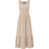 imageZESICA Womens 2025 Summer Sleeveless Dress Square Neck Pleated Swing Casual Maxi Dresses with PocketsApricot