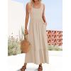imageZESICA Womens 2025 Summer Sleeveless Dress Square Neck Pleated Swing Casual Maxi Dresses with PocketsApricot