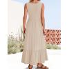 imageZESICA Womens 2025 Summer Sleeveless Dress Square Neck Pleated Swing Casual Maxi Dresses with PocketsApricot