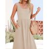 imageZESICA Womens 2025 Summer Sleeveless Dress Square Neck Pleated Swing Casual Maxi Dresses with PocketsApricot