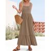 imageZESICA Womens 2025 Summer Sleeveless Dress Square Neck Pleated Swing Casual Maxi Dresses with PocketsKhaki