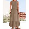 imageZESICA Womens 2025 Summer Sleeveless Dress Square Neck Pleated Swing Casual Maxi Dresses with PocketsKhaki