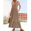 imageZESICA Womens 2025 Summer Sleeveless Dress Square Neck Pleated Swing Casual Maxi Dresses with PocketsKhaki
