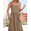 imageZESICA Womens 2025 Summer Sleeveless Dress Square Neck Pleated Swing Casual Maxi Dresses with PocketsKhaki