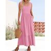 imageZESICA Womens 2025 Summer Sleeveless Dress Square Neck Pleated Swing Casual Maxi Dresses with PocketsPink