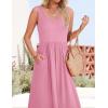 imageZESICA Womens 2025 Summer Sleeveless Dress Square Neck Pleated Swing Casual Maxi Dresses with PocketsPink