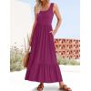 imageZESICA Womens 2025 Summer Sleeveless Dress Square Neck Pleated Swing Casual Maxi Dresses with PocketsPlum