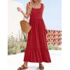 imageZESICA Womens 2025 Summer Sleeveless Dress Square Neck Pleated Swing Casual Maxi Dresses with PocketsRed