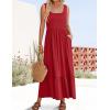 imageZESICA Womens 2025 Summer Sleeveless Dress Square Neck Pleated Swing Casual Maxi Dresses with PocketsRed
