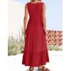 imageZESICA Womens 2025 Summer Sleeveless Dress Square Neck Pleated Swing Casual Maxi Dresses with PocketsRed