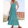 imageZESICA Womens 2025 Summer Sleeveless Dress Square Neck Pleated Swing Casual Maxi Dresses with PocketsSage