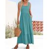imageZESICA Womens 2025 Summer Sleeveless Dress Square Neck Pleated Swing Casual Maxi Dresses with PocketsSage