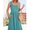 imageZESICA Womens 2025 Summer Sleeveless Dress Square Neck Pleated Swing Casual Maxi Dresses with PocketsSage