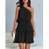 imageZESICA Womens 2025 Summer Sleeveless Mini Dress Boho One Shoulder Ruffle Tiered Layered Flowy A Line DressesDarkblack