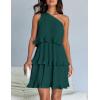 imageZESICA Womens 2025 Summer Sleeveless Mini Dress Boho One Shoulder Ruffle Tiered Layered Flowy A Line DressesDarkgreen