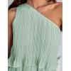 imageZESICA Womens 2025 Summer Sleeveless Mini Dress Boho One Shoulder Ruffle Tiered Layered Flowy A Line DressesLight Green