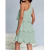 imageZESICA Womens 2025 Summer Sleeveless Mini Dress Boho One Shoulder Ruffle Tiered Layered Flowy A Line DressesLight Green