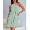 imageZESICA Womens 2025 Summer Sleeveless Mini Dress Boho One Shoulder Ruffle Tiered Layered Flowy A Line DressesLight Green