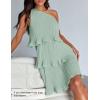 imageZESICA Womens 2025 Summer Sleeveless Mini Dress Boho One Shoulder Ruffle Tiered Layered Flowy A Line DressesLight Green