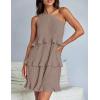imageZESICA Womens 2025 Summer Sleeveless Mini Dress Boho One Shoulder Ruffle Tiered Layered Flowy A Line DressesLightkhaki