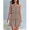 imageZESICA Womens 2025 Summer Sleeveless Mini Dress Boho One Shoulder Ruffle Tiered Layered Flowy A Line DressesLightkhaki
