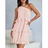 imageZESICA Womens 2025 Summer Sleeveless Mini Dress Boho One Shoulder Ruffle Tiered Layered Flowy A Line DressesPink