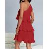 imageZESICA Womens 2025 Summer Sleeveless Mini Dress Boho One Shoulder Ruffle Tiered Layered Flowy A Line DressesRed