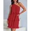 imageZESICA Womens 2025 Summer Sleeveless Mini Dress Boho One Shoulder Ruffle Tiered Layered Flowy A Line DressesRed