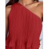 imageZESICA Womens 2025 Summer Sleeveless Mini Dress Boho One Shoulder Ruffle Tiered Layered Flowy A Line DressesRed