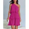 imageZESICA Womens 2025 Summer Sleeveless Mini Dress Boho One Shoulder Ruffle Tiered Layered Flowy A Line DressesRose
