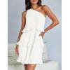 imageZESICA Womens 2025 Summer Sleeveless Mini Dress Boho One Shoulder Ruffle Tiered Layered Flowy A Line DressesWhite