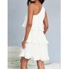 imageZESICA Womens 2025 Summer Sleeveless Mini Dress Boho One Shoulder Ruffle Tiered Layered Flowy A Line DressesWhite