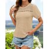 imageZESICA Womens 2025 Summer Waffle Knit Hollow Out T Shirts Crewneck Puff Short Sleeve Tops Casual Loose Tunic BlousesApricot